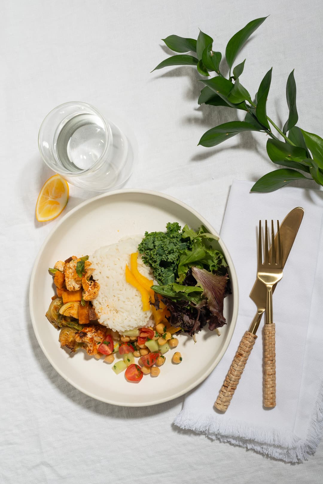 A composed Mediterranean mezze plate prepared by a private chef in Coconut Grove, Miami