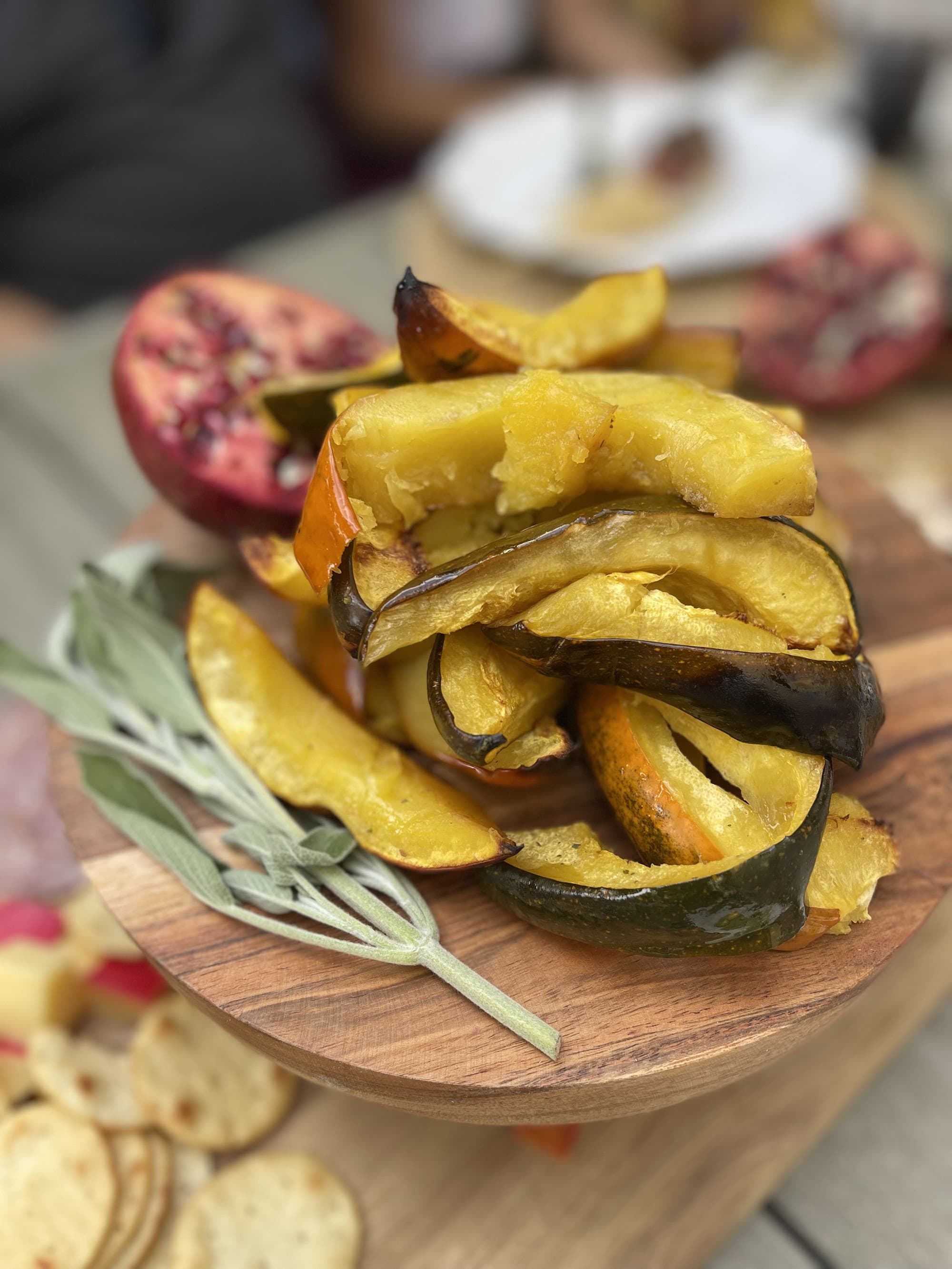 Grilled zucchini and squash on a wood board from a private chef in Austin
