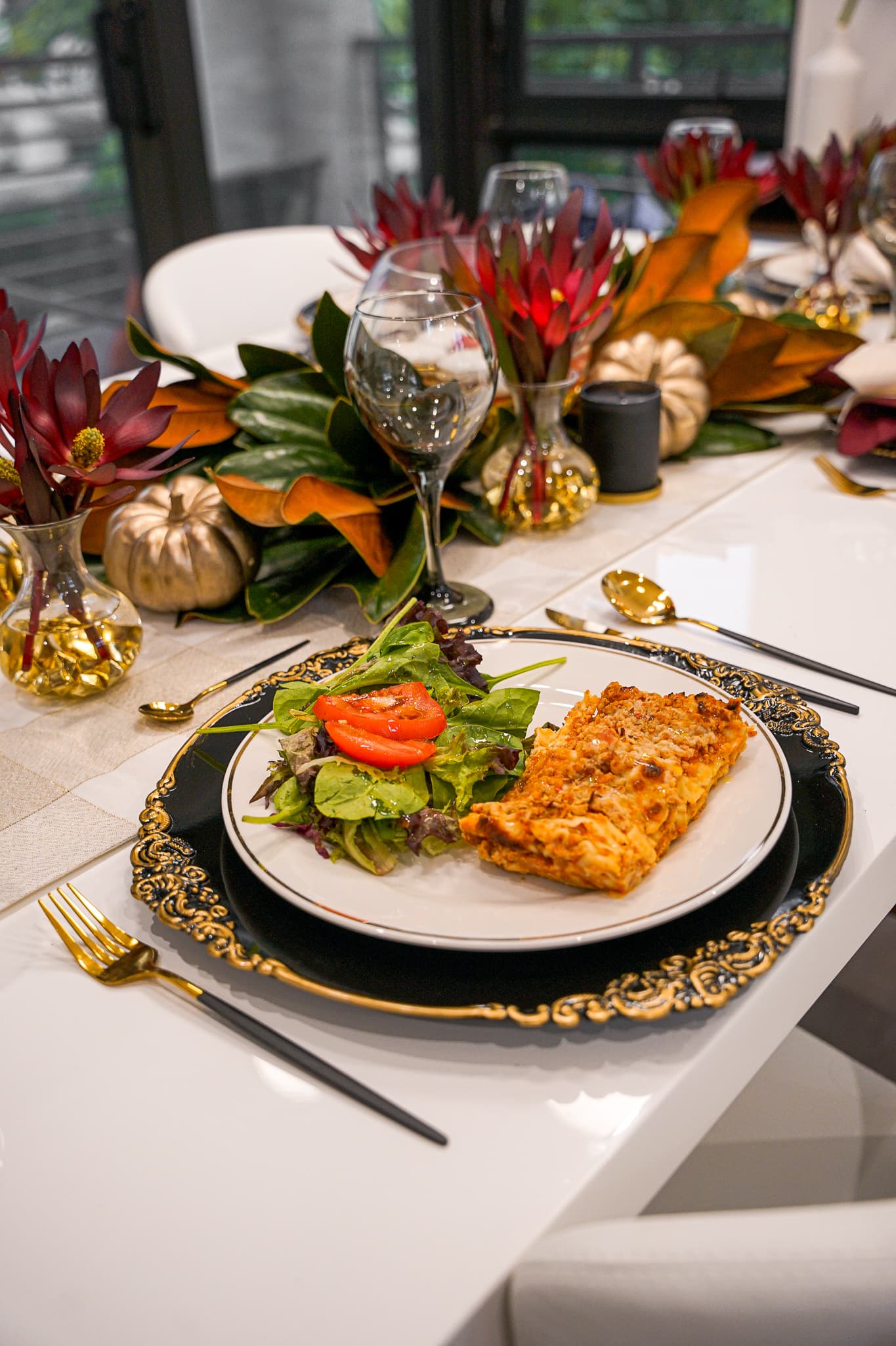 An elegant family-style dinner party table set by a Chefpost chef in a Montclair home